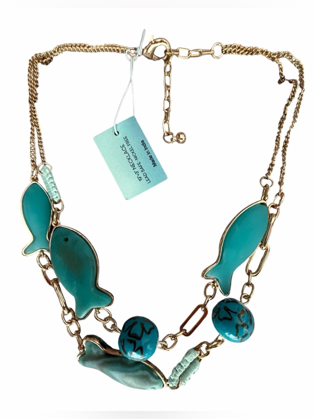 Gold-Tone Turquoise Fish Necklace – Women’s Statement Jewelry
